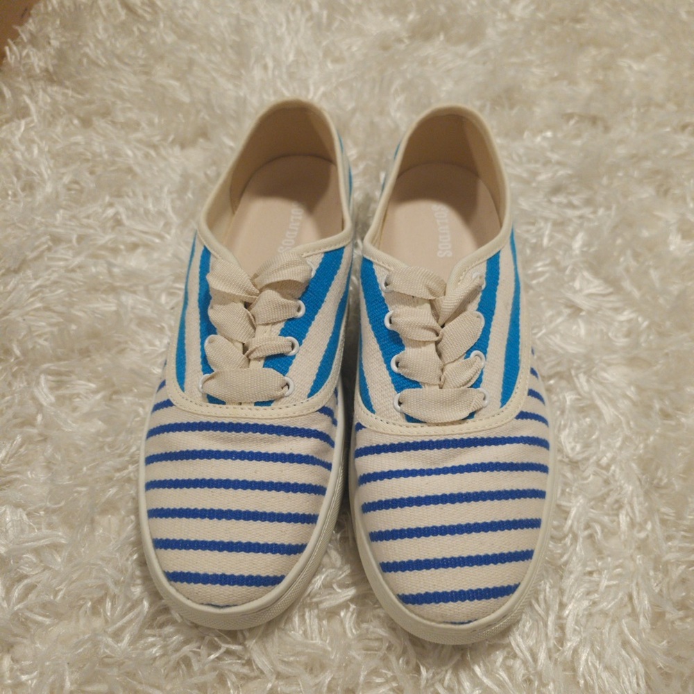 Soludos Blue and White Striped Sneakers